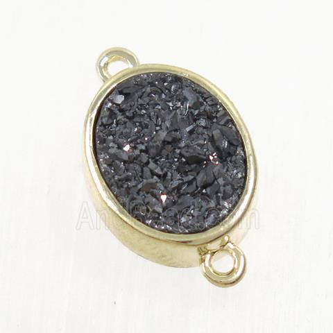 black Druzy Quartz oval connector