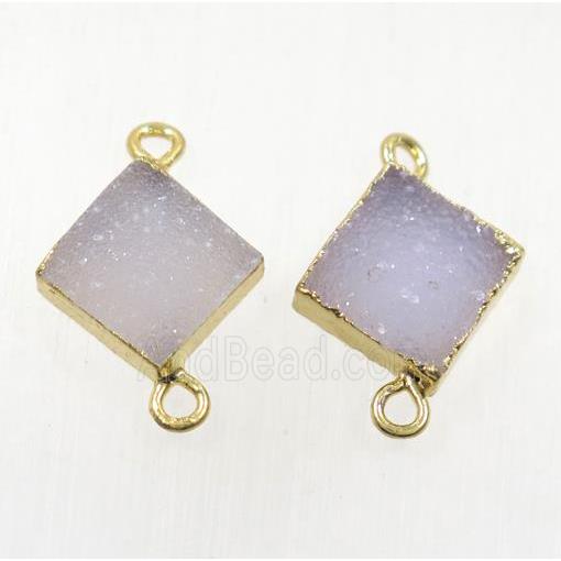 druzy agate connector, natural color, square, gold plated