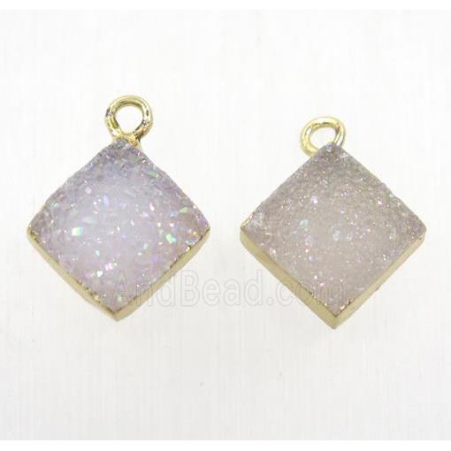 Druzy Agate pendant, square, gold plated