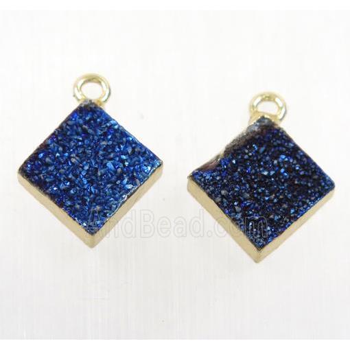 blue Druzy Agate pendant, square, gold plated