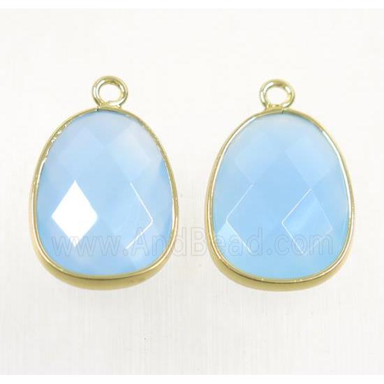 blue crystal glass pendant, faceted teardrop