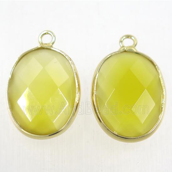 yellow crystal glass pendant, faceted oval