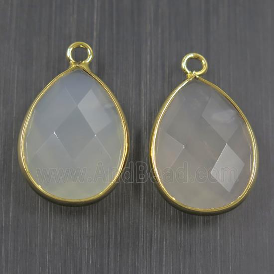 milkwhite crystal glass pendant, faceted teardrop