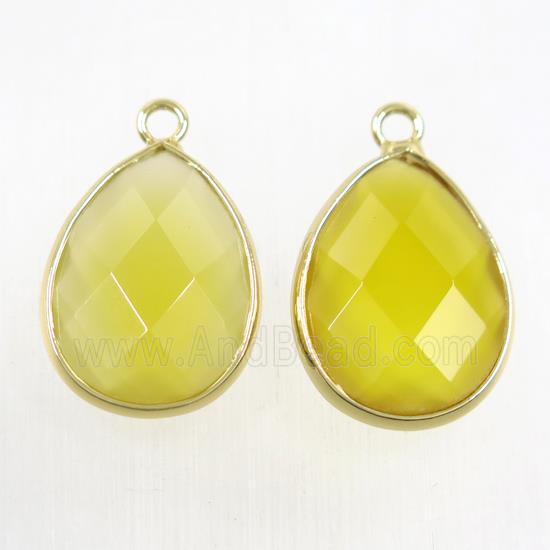 yellow crystal glass pendant, faceted teardrop