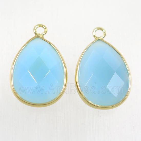 blue crystal glass pendant, faceted teardrop