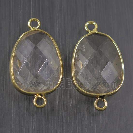 clear crystal glass connector, faceted teardrop