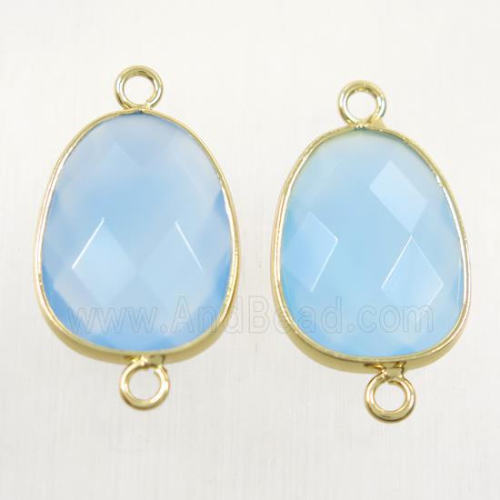 blue crystal glass connector, faceted teardrop