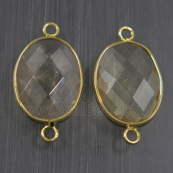 clear crystal glass connector, faceted oval