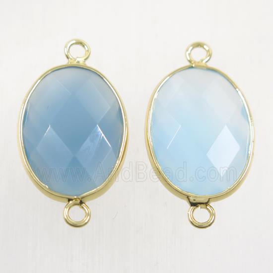 blue crystal glass connector, faceted oval