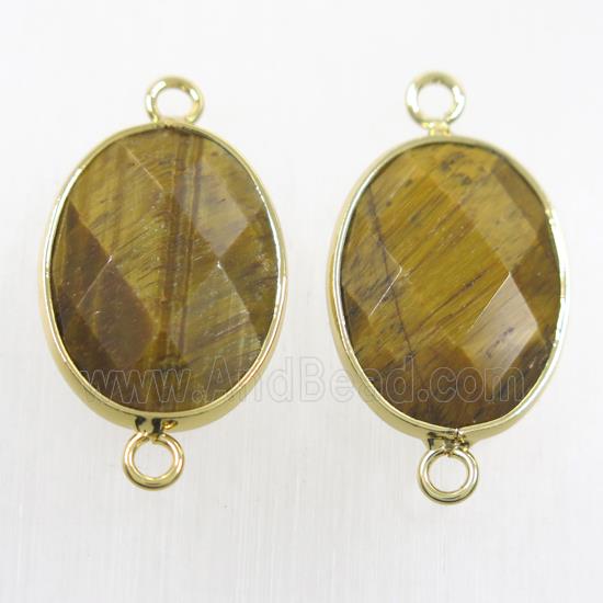 yellow tiger eye stone connector, faceted oval