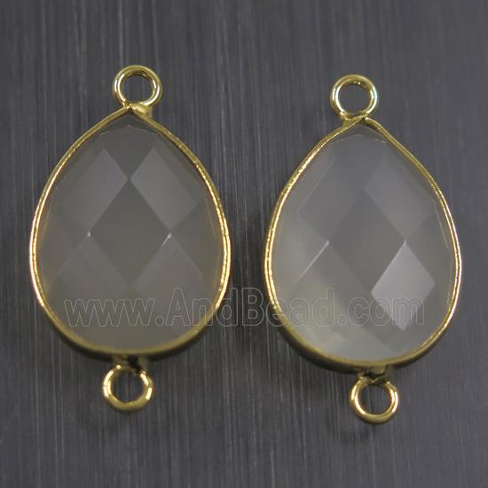 milkwhite crystal glass connector, faceted teardrop