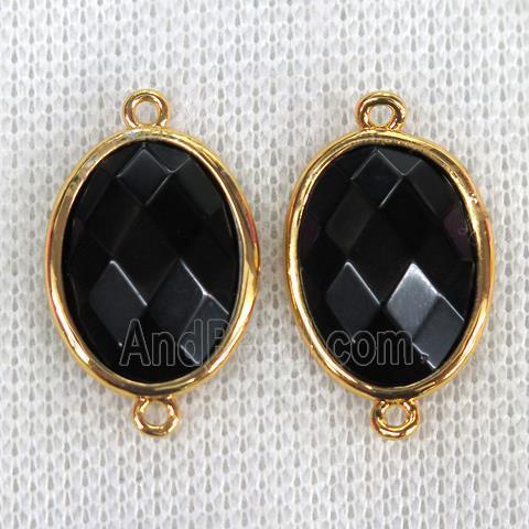 black Onyx Agate connector, faceted oval