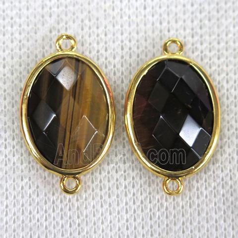 Tiger eye stone connector, faceted oval