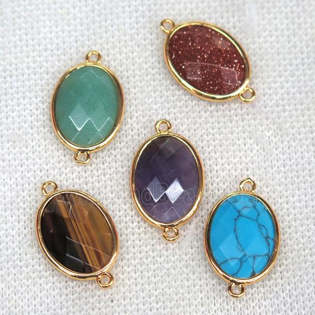 mix gemstone connector, faceted oval