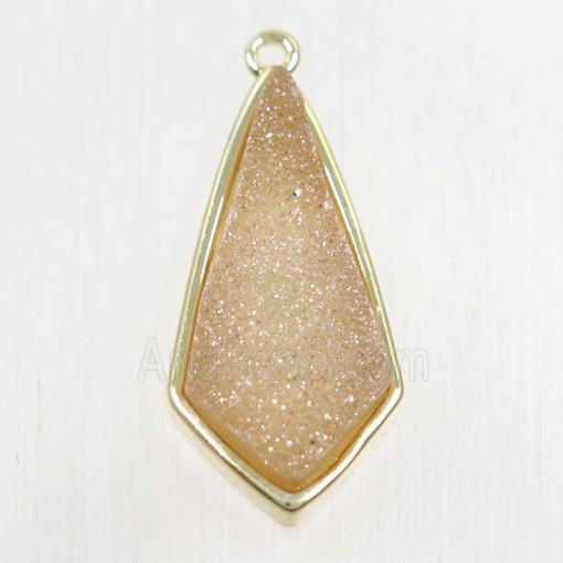 champagne Druzy Agate pendant, teardrop, gold plated