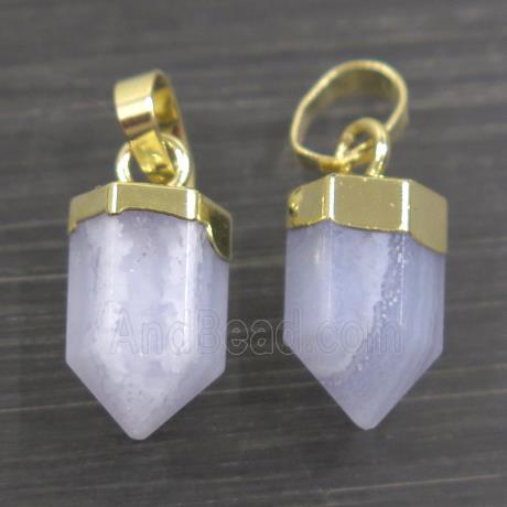 Blue Lace Agate bullet pendants, gold plated