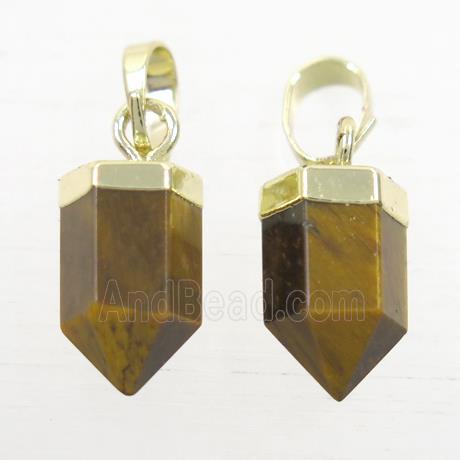 yellow Tiger eye stone bullet pendants, gold plated