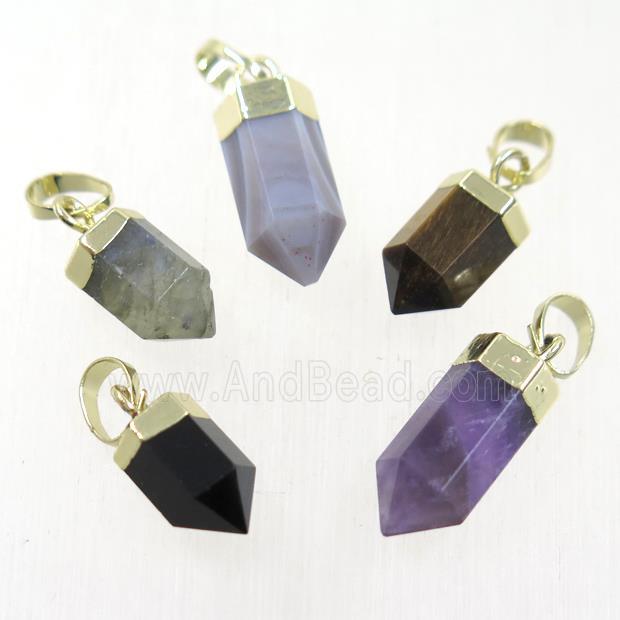 mixed gemstone bullet pendants, gold plated