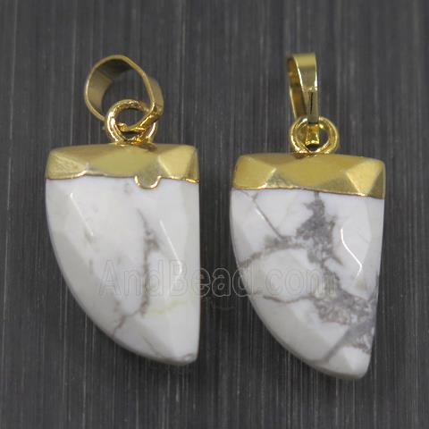 white Howlite Turquoise horn pendants, gold plated