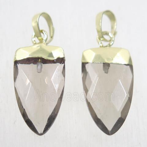 Smoky Quartz pendants, faceted arrowhead, gold plated