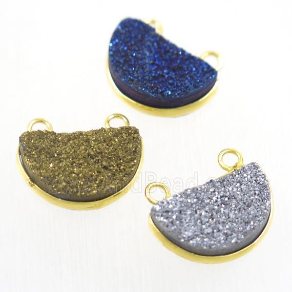 Druzy Quartz half-moon pendants with 2loops, mix color
