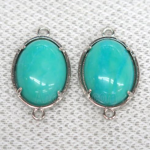 Amazonite connector, oval, green dye