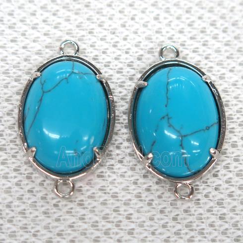 Turquoise connector, oval, blue treated
