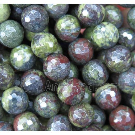 Dragon Blood Jasper beads, faceted round, green