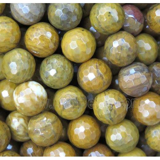 Yellow Petrified Wooden Jasper bead, faceted round