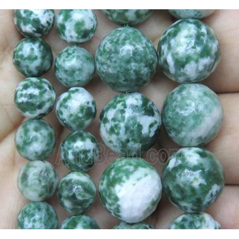green Dalmatian Jasper bead, faceted round