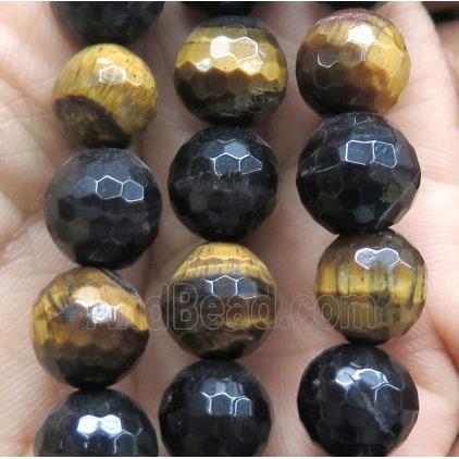 faceted round Tiger eye stone beads, yellow, black
