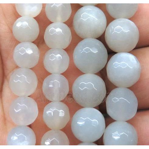 faceted round gray white MoonStone beads