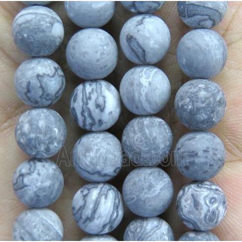 matte round Gray Picture Jasper Beads