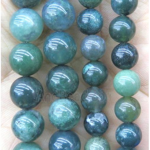 Green Moss Agate Beads Smooth Round