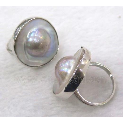 Pearlized Shell Ring, copper, platinum plated