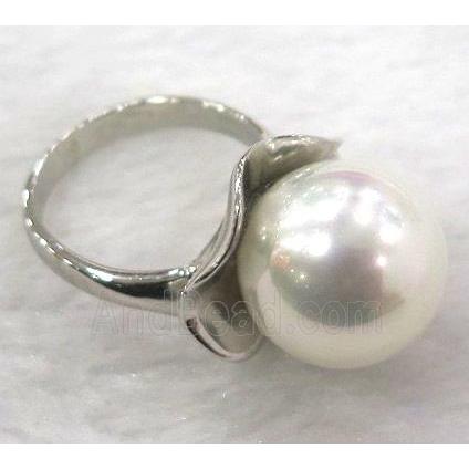 white Pearlized Shell Ring, copper, platinum plated