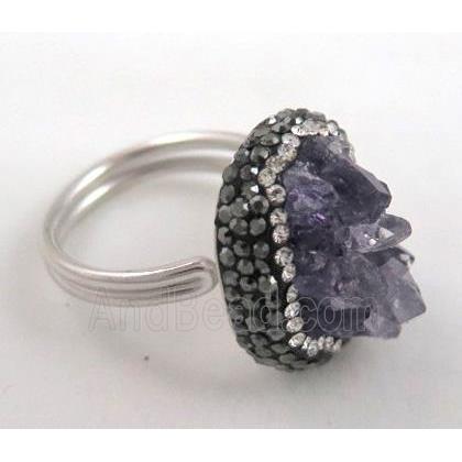 925 sterling silver ring paved amethyst rhinestone