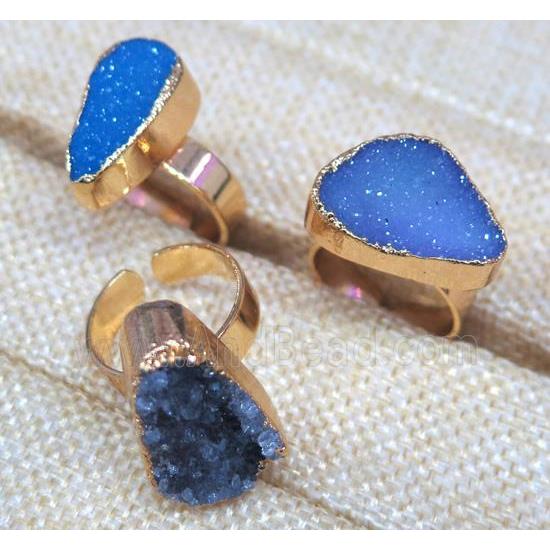 agate druzy ring, copper, gold plated