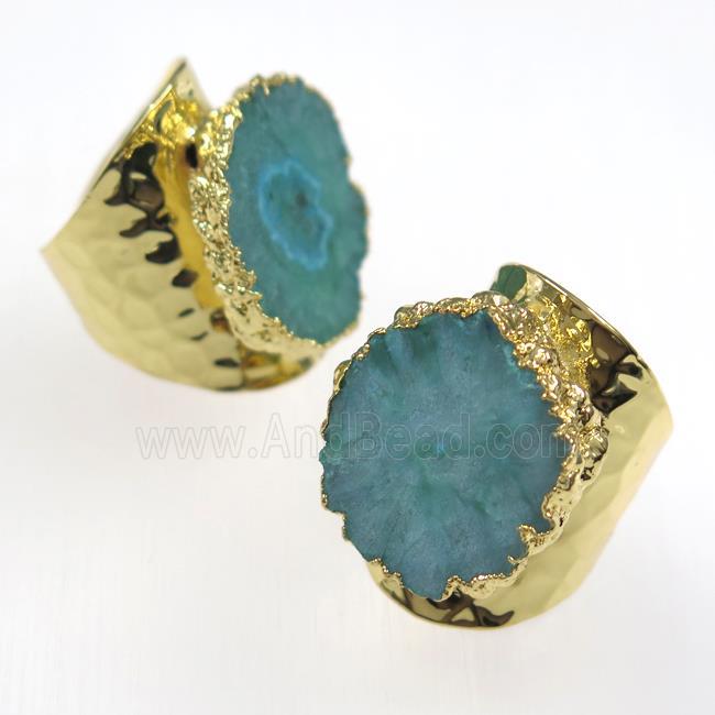 green Solar Quartz Druzy Ring, copper, gold plated