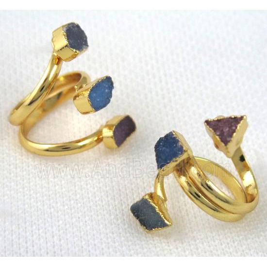 agate druzy ring, mix color, copper, gold plated