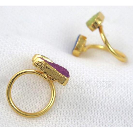 agate druzy ring, mix color, copper, gold plated