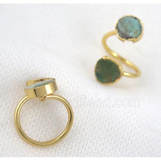 turquoise ring, copper, gold plated