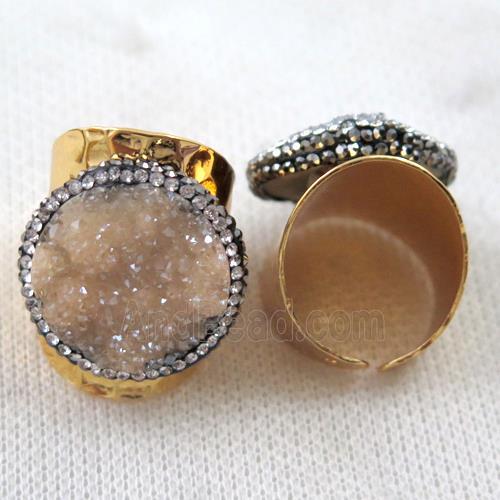 champagne Agate druzy Ring paved rhinestone, copper, gold plated