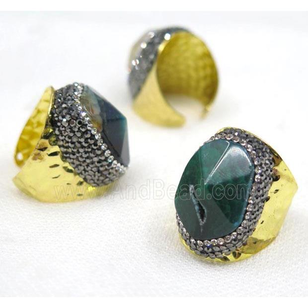 agate bead, copper ring, paved rhinestone