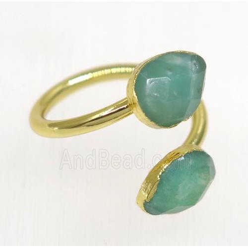 green Australian Chrysoprase ring, faceted teardrop, gold plated