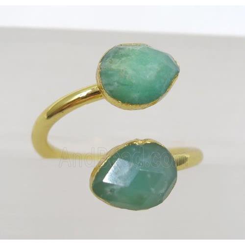 green Australian Chrysoprase ring, faceted teardrop, gold plated
