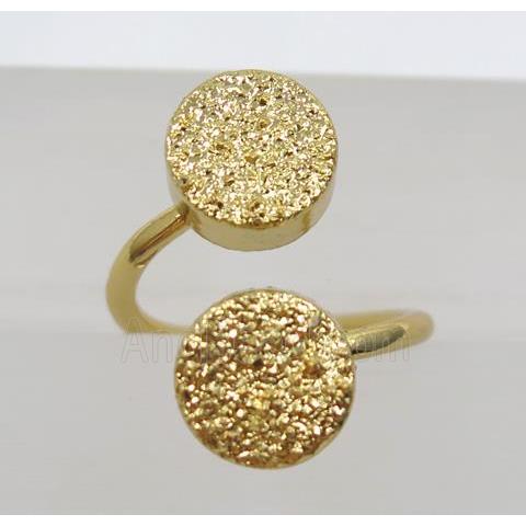 druzy quartz ring, golden electroplated