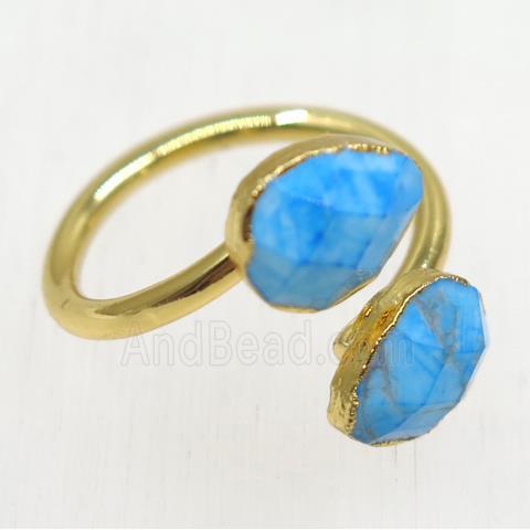 blue truquoise ring, faceted teardrop, gold plated