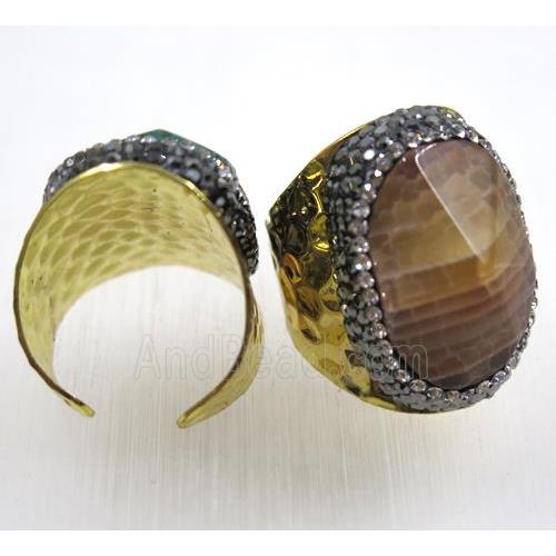 agate ring paved rhinestone, gold plated