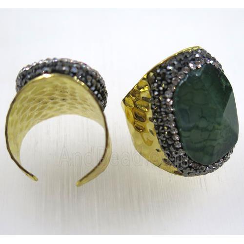agate ring paved rhinestone, gold plated